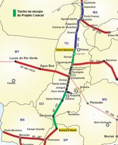 Trecho entre Porto Nacional (TO) e Estrela D’Oeste (SP) está no escopo do Projeto Crescer